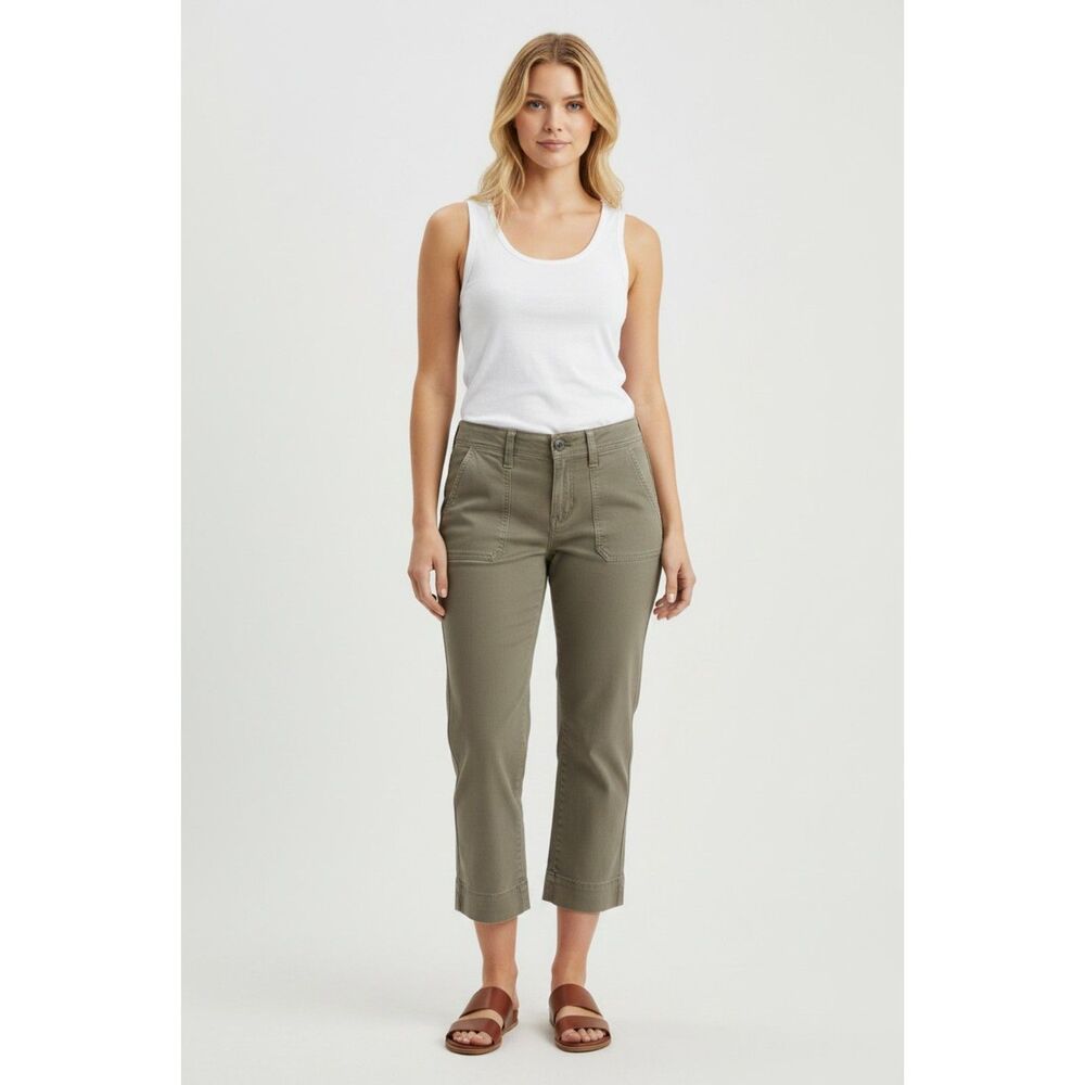 Jag Capris Women Sz 6 Green 30x21 High Rise Straight Crop/Capris Button Zip